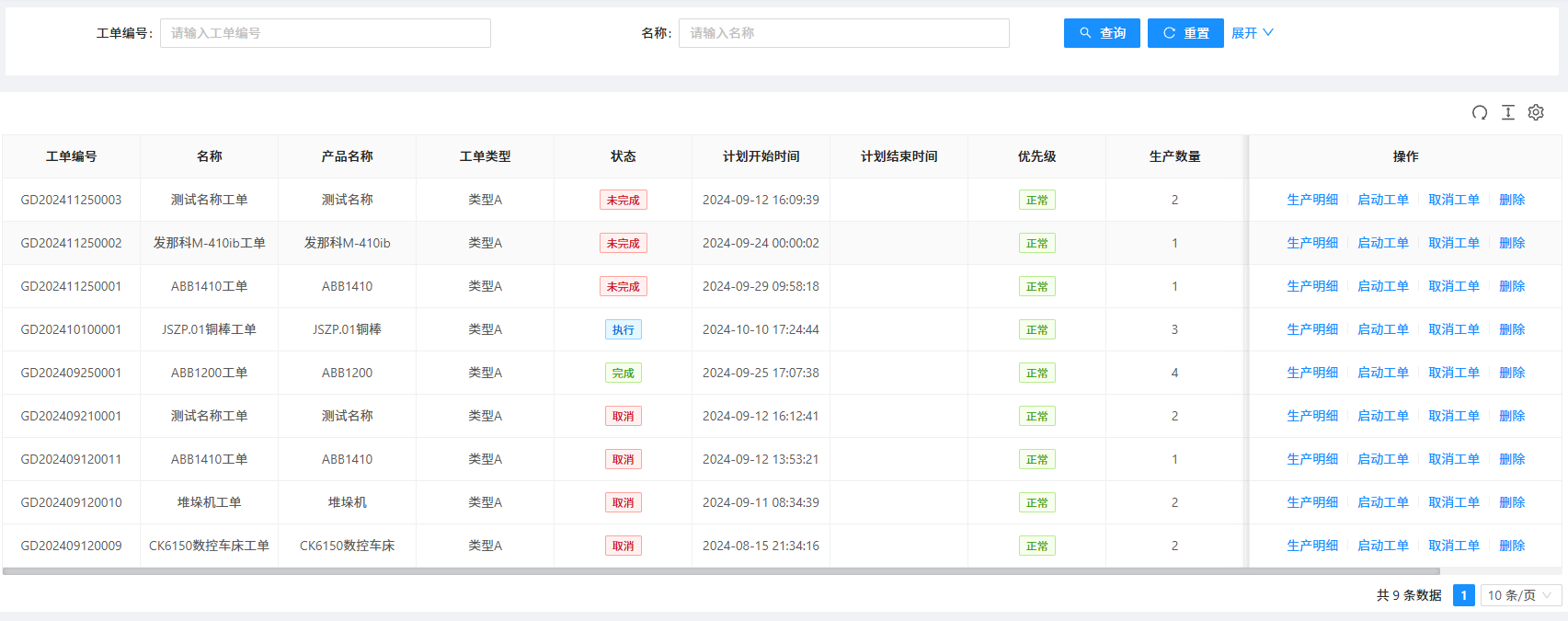 MES — Production Work Orders — original product interface