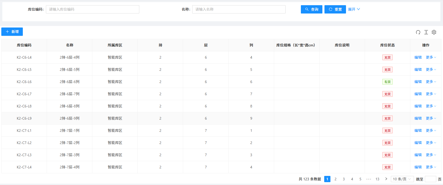 WMS — Storage Location Management — original product interface
